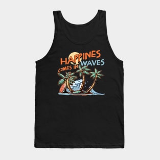 Happiness Comes In Waves, Hello Summer Vintage Funny Surfer Riding Surf Surfing Lover Gifts Tank Top